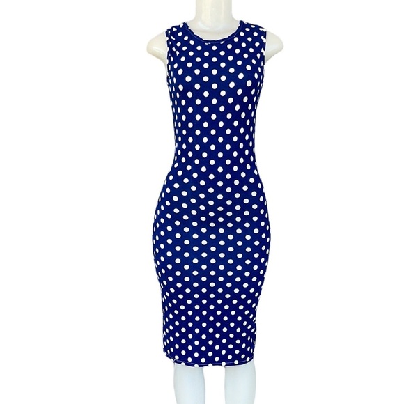 Capella Apparel Blue White Polka Dot Sleeveless Dress Size M - Picture 1 of 8